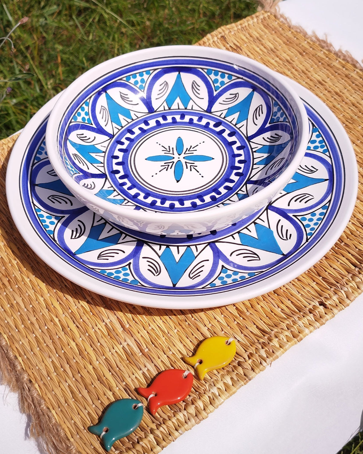 Duo Assiettes en faïence Turquoises