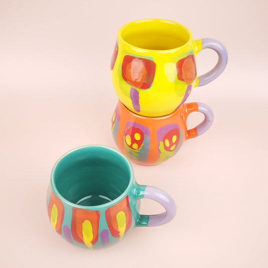 Grand Mug Jaune Orange Turquoise Festive
