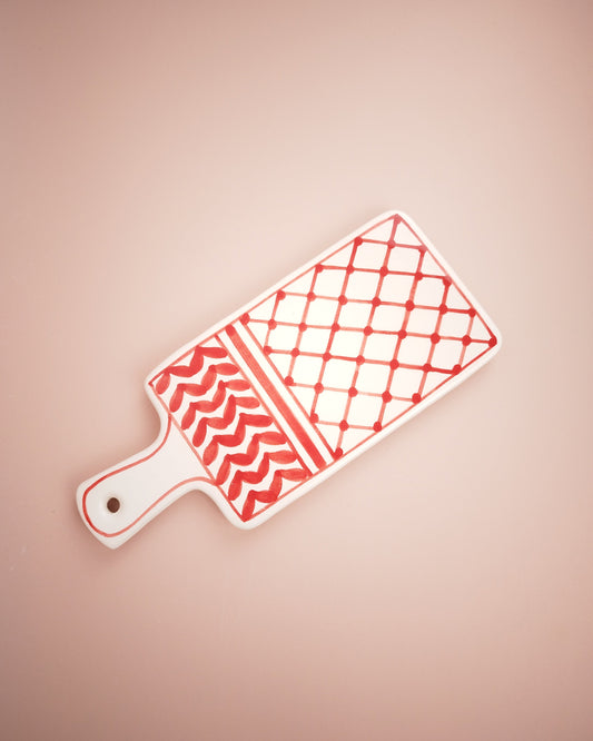 Planche De Présentation en Faïence motif Filet Pêche Rouge Vue Dessus