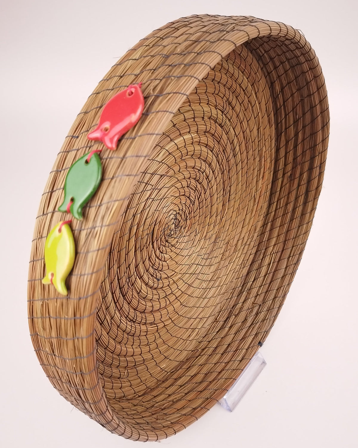 Plateau Jonc Marron Decors poissons Faënce RJV 29 cm