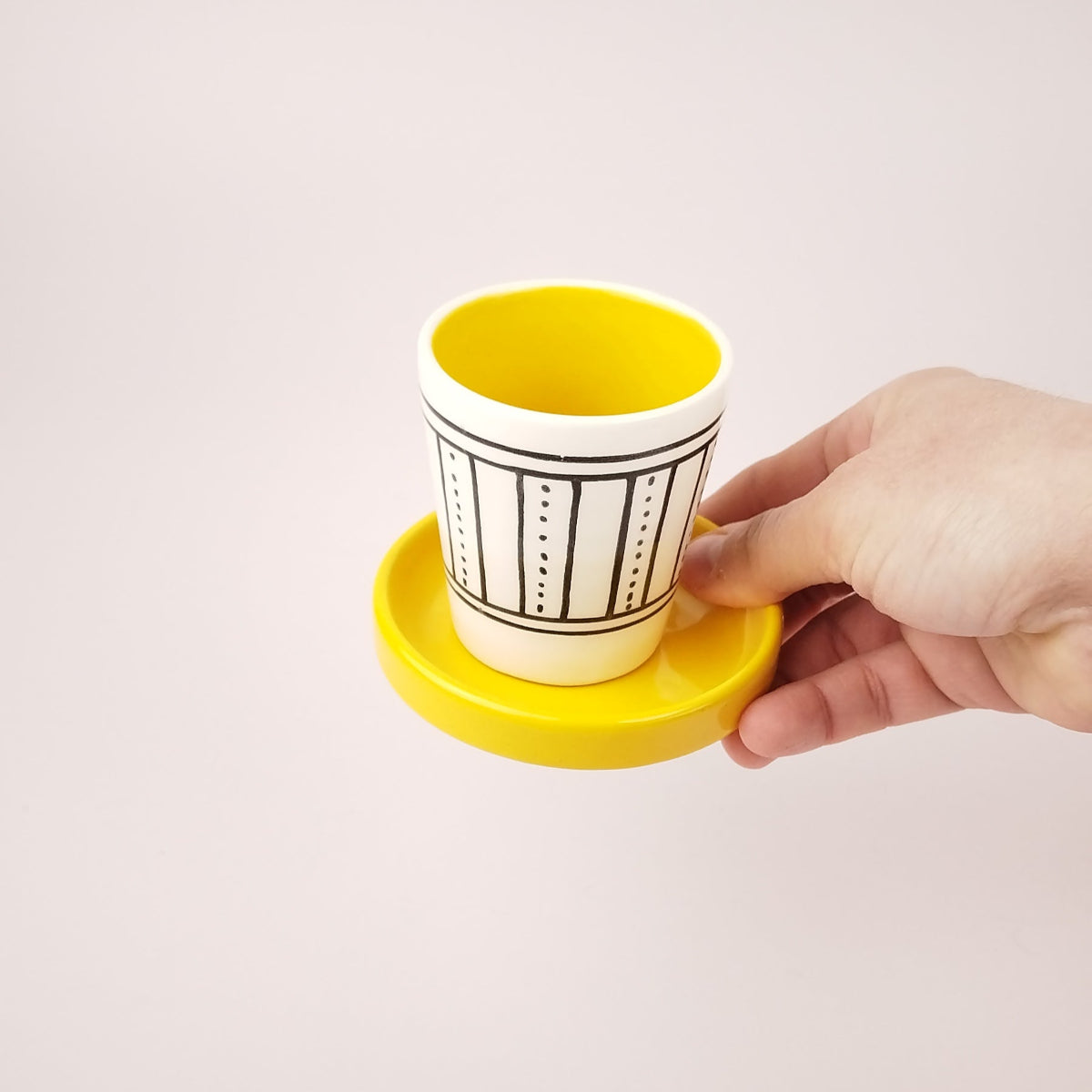 Duo Rayures Fines Points Jaune Cafe 1