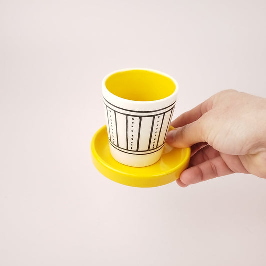 Duo Rayures Fines Points Jaune Cafe 1
