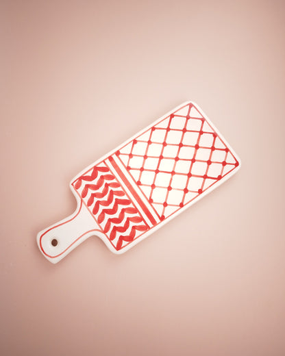 Planche De Présentation en Faïence motif Filet Pêche Rouge Vue Dessus