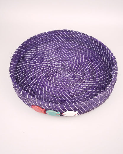 Plateau Jonc Violet Décors Poissons Rouge Bleu Blanc 30 cm
