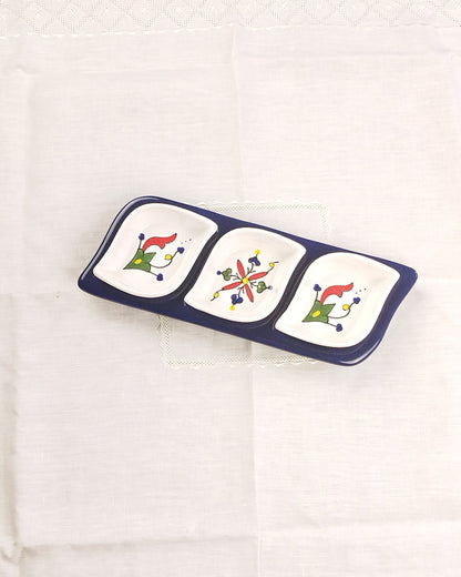 Set Apéritif en faïence ravier Feuilles - Base Bleue - Modèle 2
