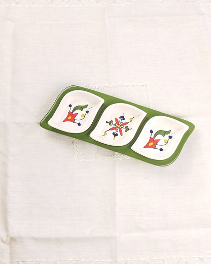 Set Apéritif en faïence ravier Feuilles - Base Verte - Modèle 2