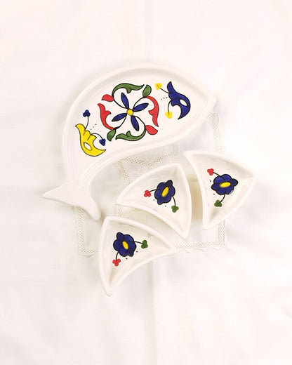 Set apéritif en faïence forme poisson avec 3 raviers modèle 2