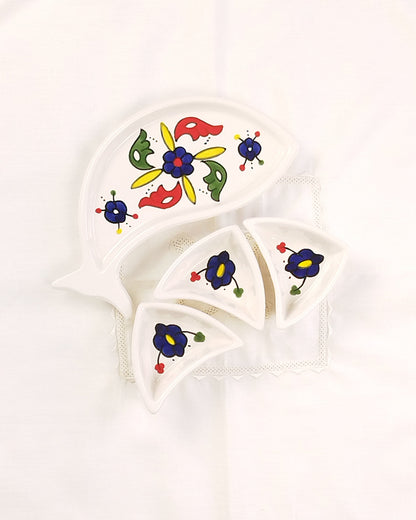Set apéritif en faïence forme poisson avec 3 raviers modèle 8