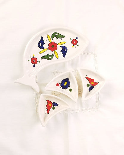 Set apéritif en faïence forme poisson avec 3 raviers modèle 5