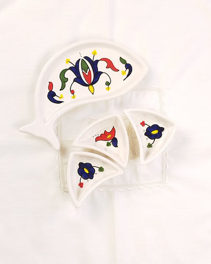Set apéritif en faïence forme poisson avec 3 raviers modèle 7